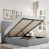 Allewie Full Size Lift-Up Storage Bed, Modern Wingback Headboard, No Box Spring Required, Hydraulic Storage, Light Grey