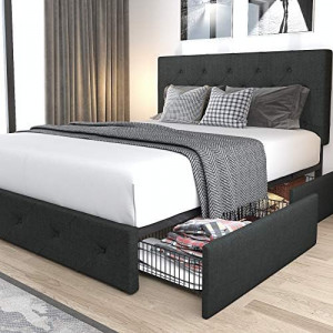 Upholstered Queen Size Platform Bed Frame