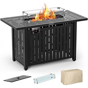 Outdoor Propane Gas Fire Pit Table with Glass Wind Guard