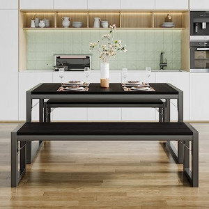 3-Piece Dining Table Set with 2 Benches