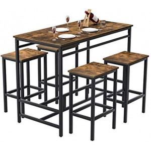 5 Piece Bar Table Set, Kitchen Dining Table with 4 Stools