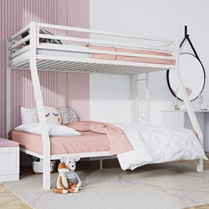 Metal Bunk Bed Twin Over Full Size with Removable Stairs