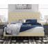 King Size Platform Bed Frame with Upholstered Headboard and Wood Slats