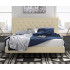 King Size Platform Bed Frame with Upholstered Headboard and Wood Slats