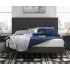King Platform Bed Frame with Upholstered Headboard and Wood Slats
