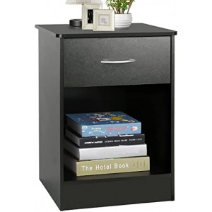 Black Nightstand with Drawer