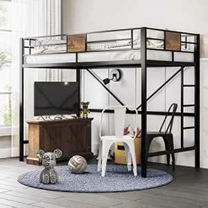 Metal Twin Loft Bed Frame with Stairs