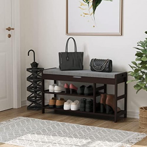 Bamboo Shoe Bench Rack with Storage