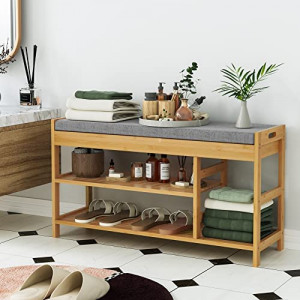 Bamboo Shoe Bench Rack with Storage