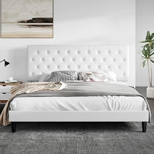 King Size Bed Frame with Button Tufted Headboard
