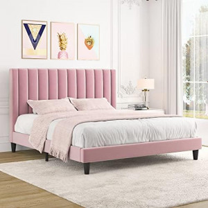 King Velvet Upholstered Bed Frame