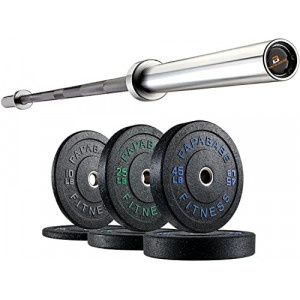 2 Inch Bumper Plates Set with 7-Foot Olympic Barbell