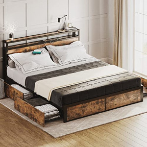 Queen Bed Frame with Storage Drawers