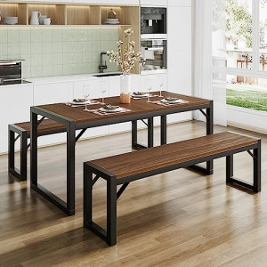 3-Piece Dining Table Set with 2 Benches