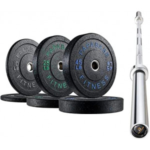 2 Inch Bumper Plates Set with 7-Foot Olympic Barbell