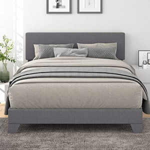  Full Size Upholstered Platform Bed Frame with Adjustable Headboard