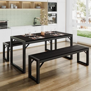 Dining Table Set with Two Benches