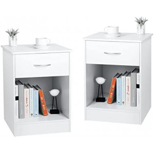 2 PCS White Nightstand with Drawer