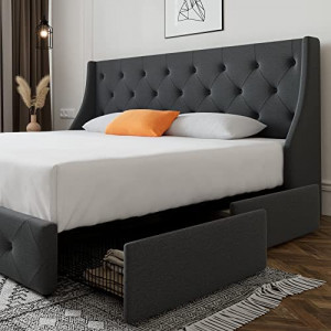 King Size Platform Bed Frame with 4 Storage