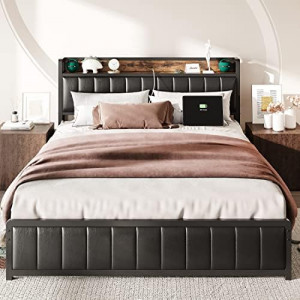 Full Bed Frame with Storage Headboard & Footboard