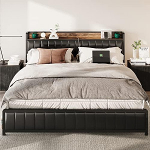 King Bed Frame with Storage Headboard & Footboard