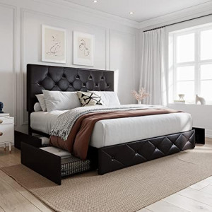 Upholstered King Platform Storage Bed Frame with 4 Drawers
