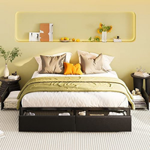King Bed Frame with 4 Drawers
