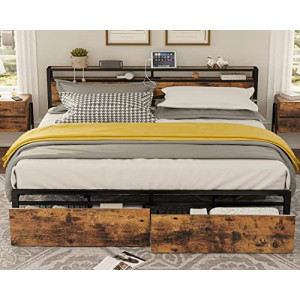 King Bed Frame with Storage Headboard