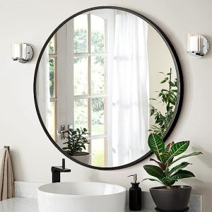 32 Inch Black Round Mirror