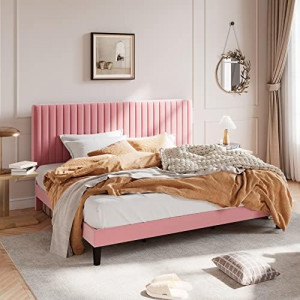 King Upholstered Platform Bed Frame