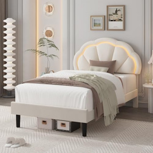Twin Upholstered Smart LED Bed Frame