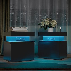 Black LED Nightstand Set of 2
