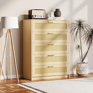 Rattan 5 Drawer Dresser for Bedroom