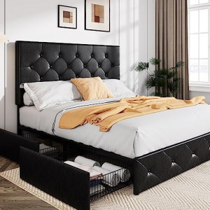 Upholstered Queen Size Platform Bed Frame