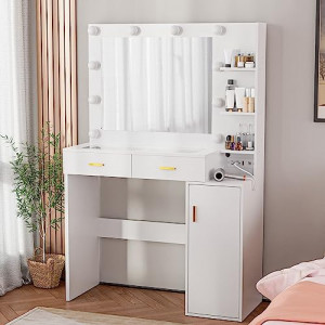 Vanity Desk with Mirror and Lights