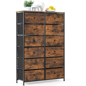 Tall Chest Organizer Unit with Wood Print Bins